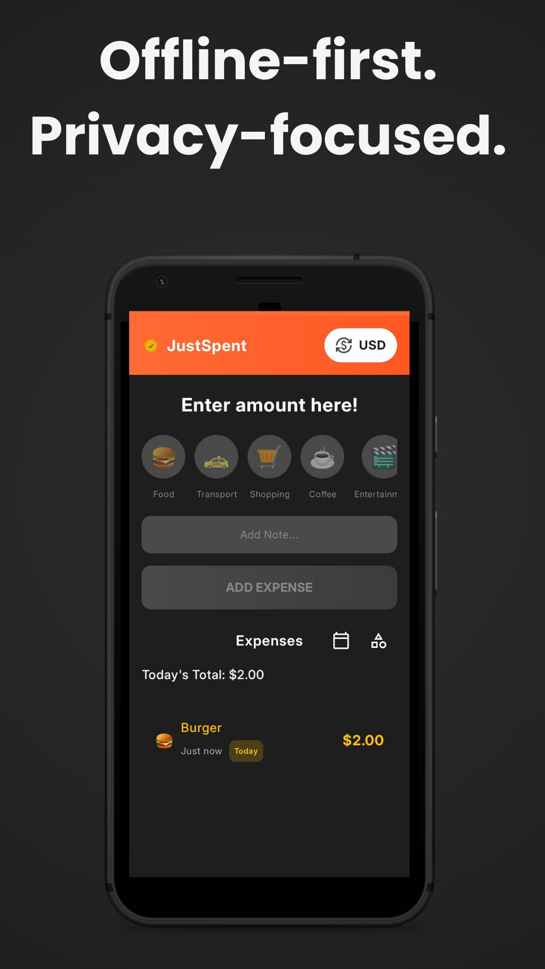JustSpent app - Free and distraction-free